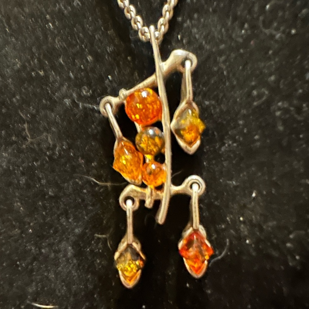 Baltic Amber and Sterling Silver Pendant Necklace